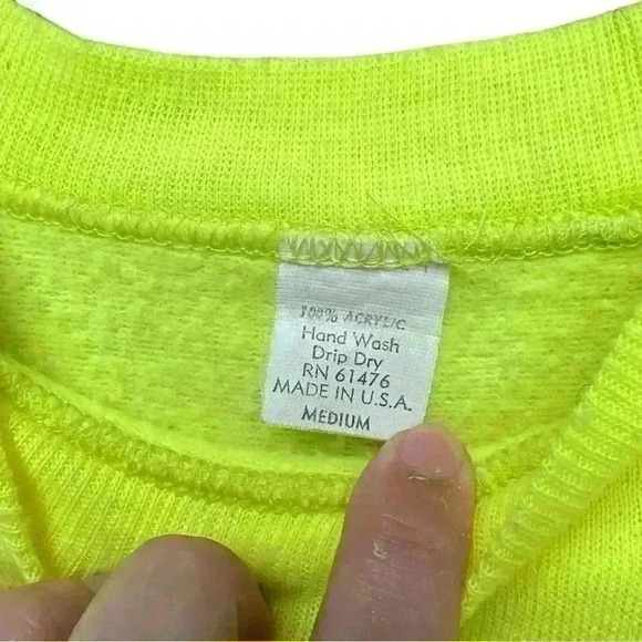 Vintage 80s 90s Neon Yellow Las Vegas Logo Sweatshirt Made in USA Size M - Picture 2 of 4